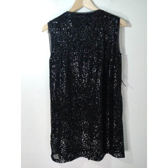 RACHEL Rachel Roy Black Glitter Sleeveless Keyhole Neck Shift Mini Dress Size XS - Picture 8 of 10